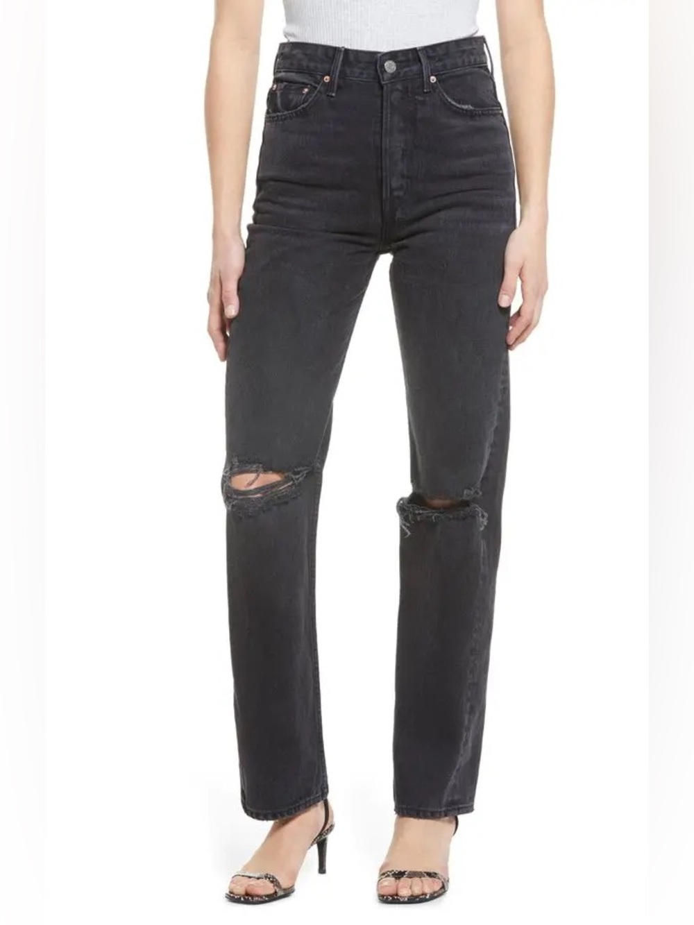 AGOLDE 90s Mid Rise Loose Fit Jeans in Washed Black size 23